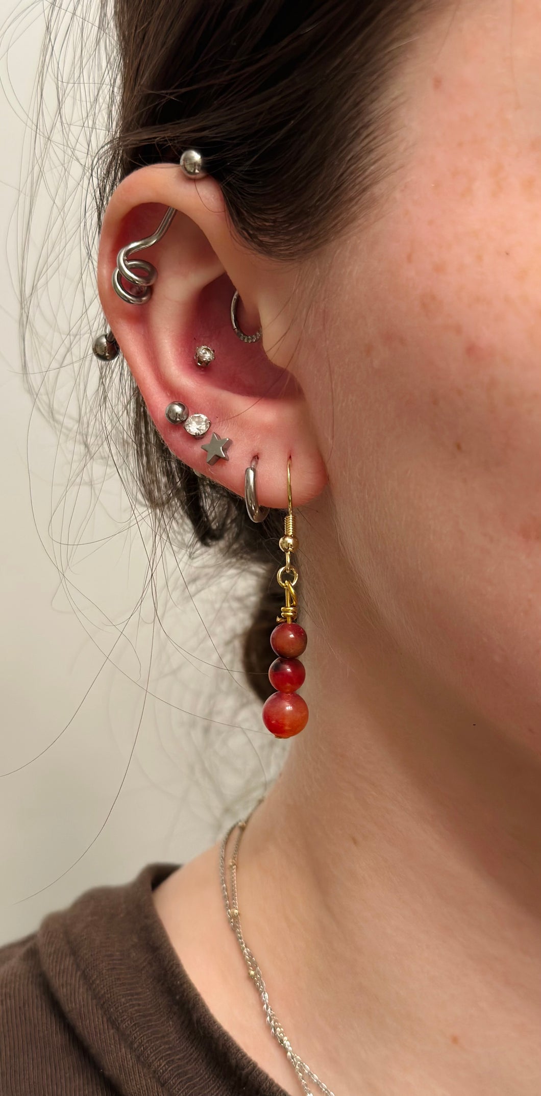 Red 3 Bead Earrings